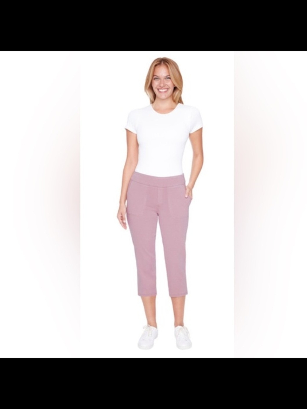 Up! Pink Pants, Stretch Pull-On Capris in Mauve, Pink Dress Office Pants